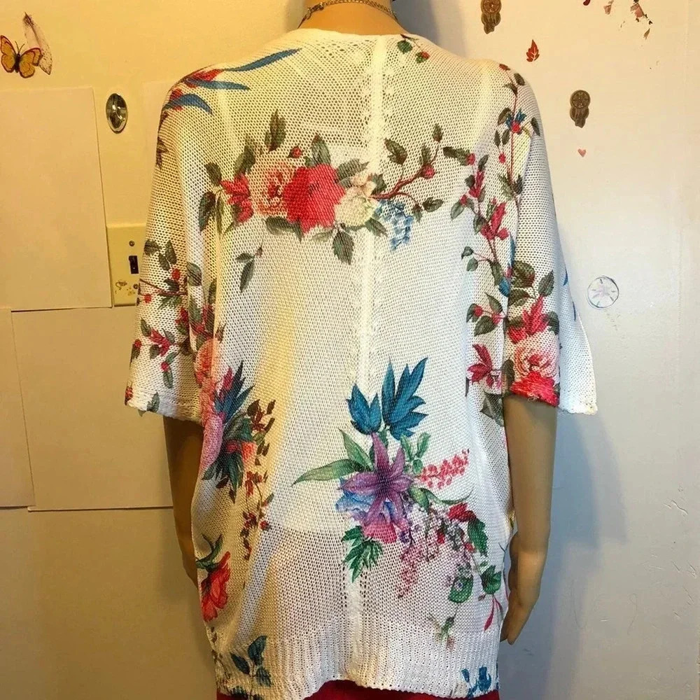 NWT Luisa Ricci made in Italy Boho Floral Print Knit Open Kimono cardigan Lady S - Picture 2 of 6